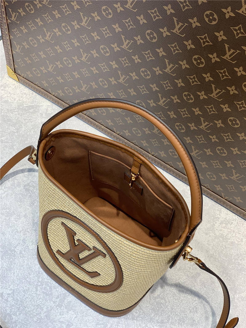 L0vis Vvtt0n Petit Bucket Raffia Beige For Women ‎9.4in/24cm