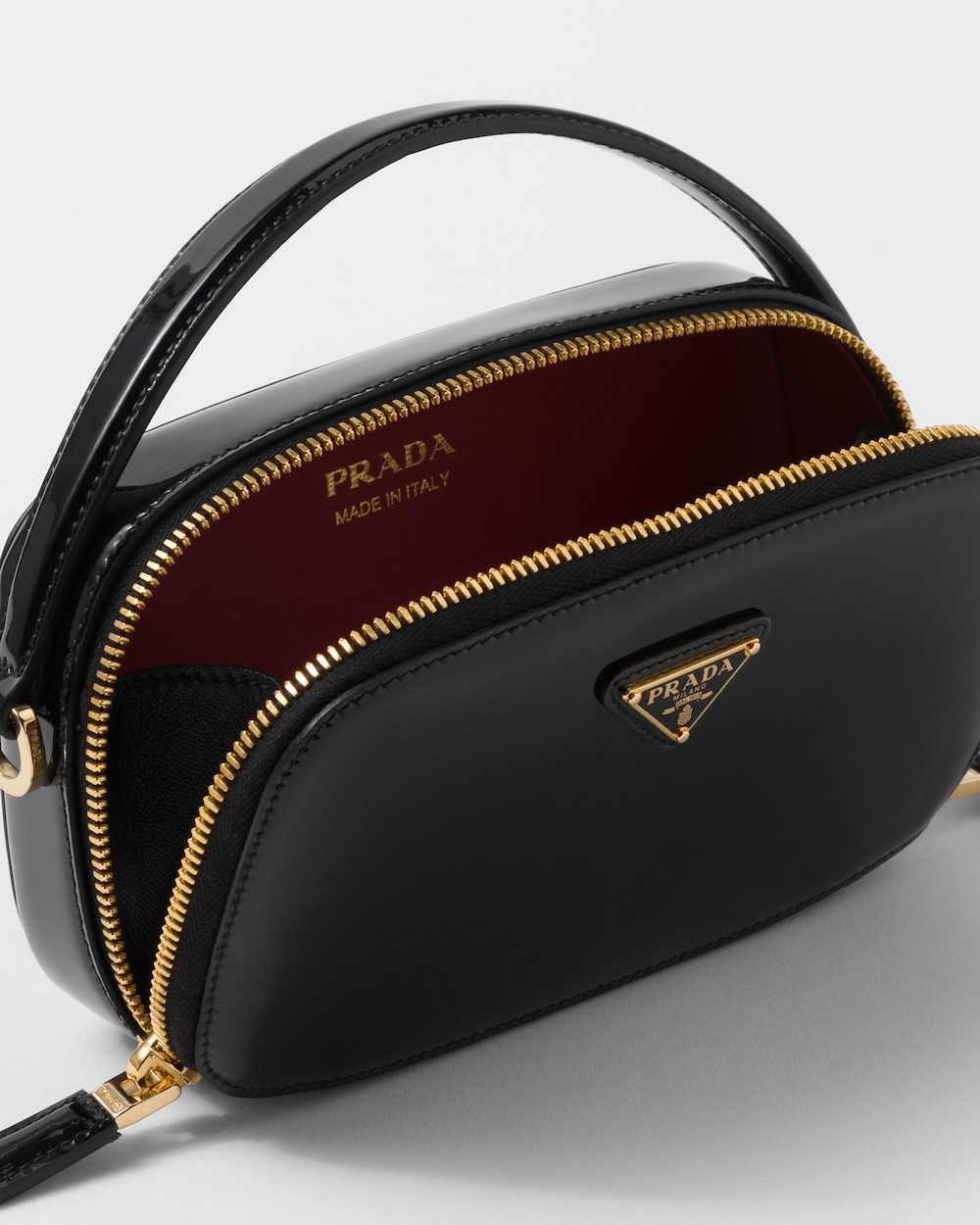 Pra*a Odette Patent Leather Mini-Bag Black For Women 1BH206_069_F03KJ_V_OVM – 6.8 Inches / 17.5 Cm