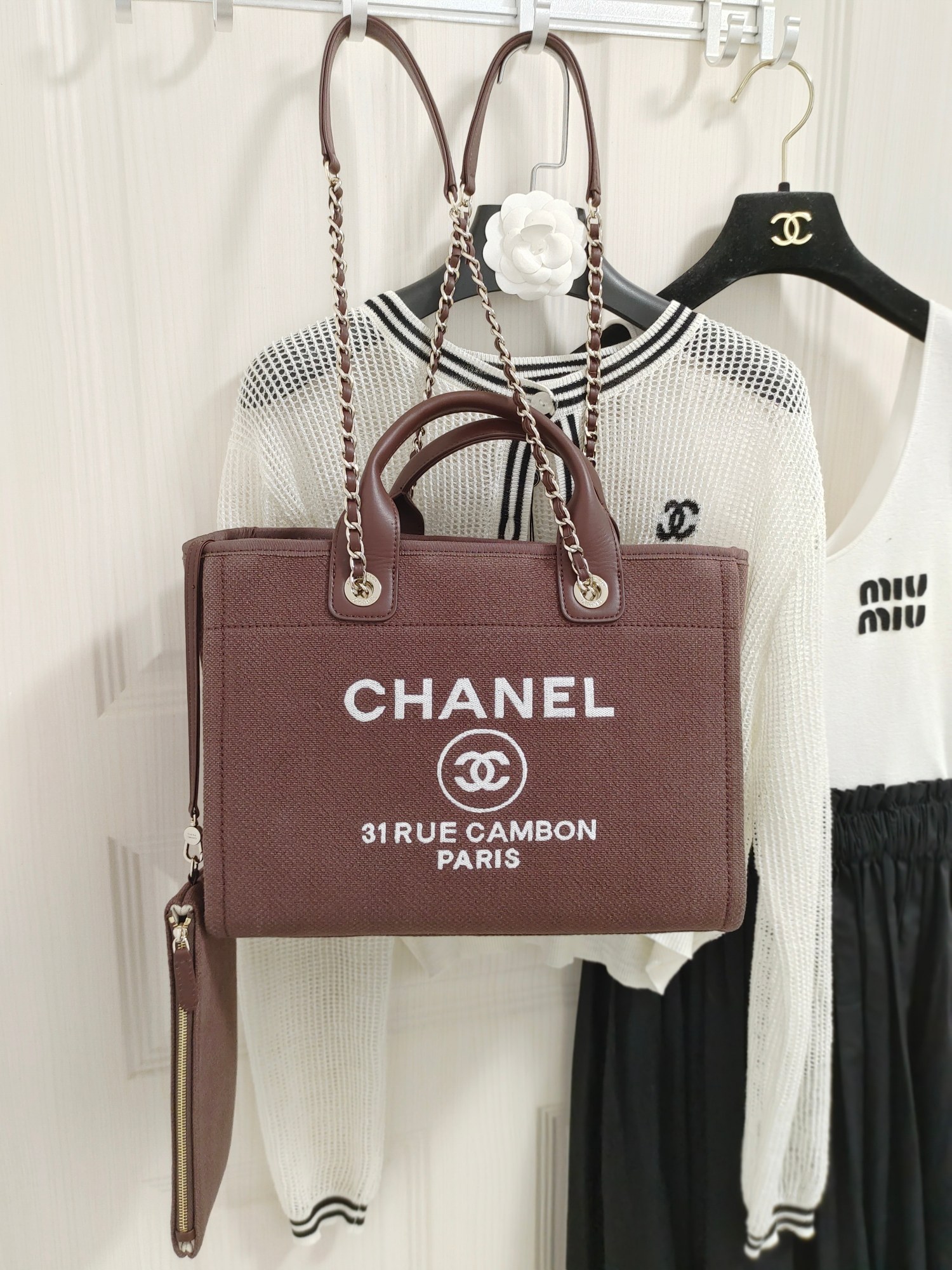Ch**el Deauville Tote Bag Pouch Burgundy For Women 34cm / 13.39in