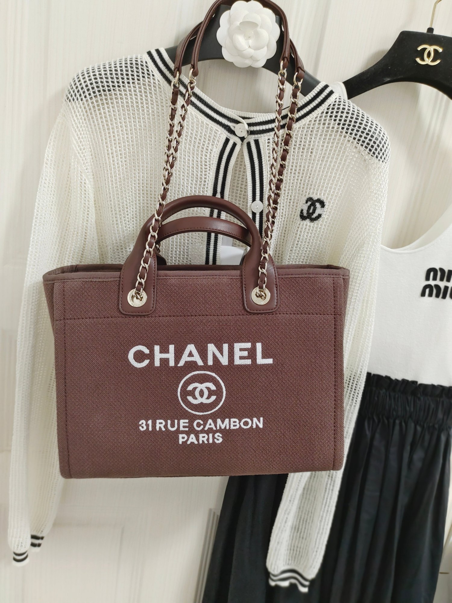 Ch**el Deauville Tote Bag Pouch Burgundy For Women 34cm / 13.39in