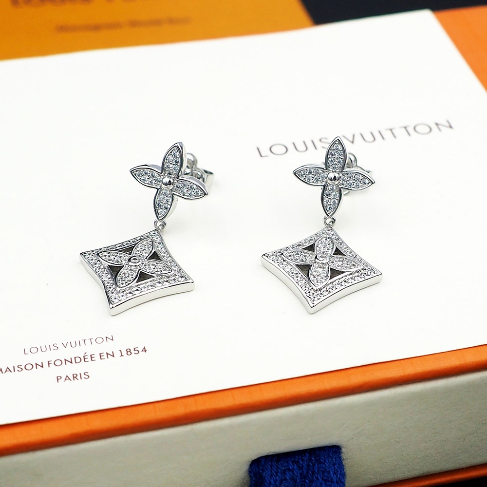 L0vis Vvtt0n D1am0nd Floral Earrings Silver For Women