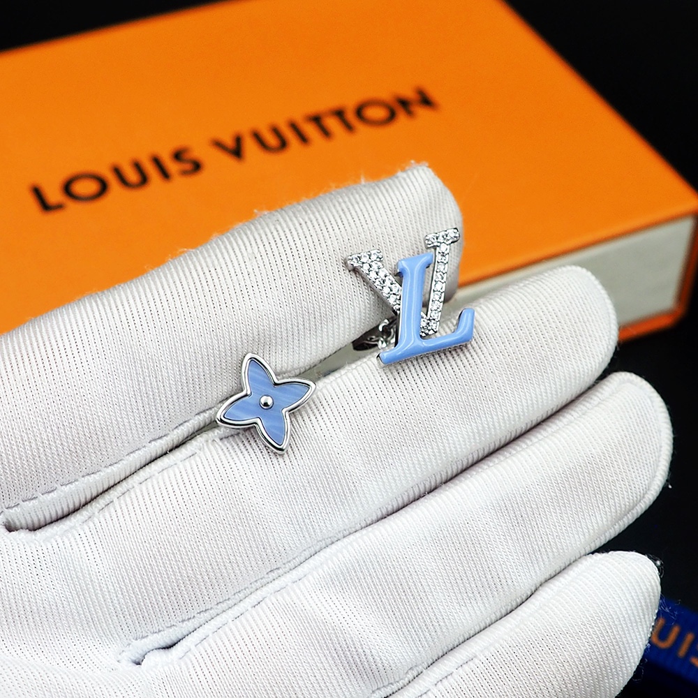 L0vis Vvtt0n Flower Locket Stud Earrings Blue For Women