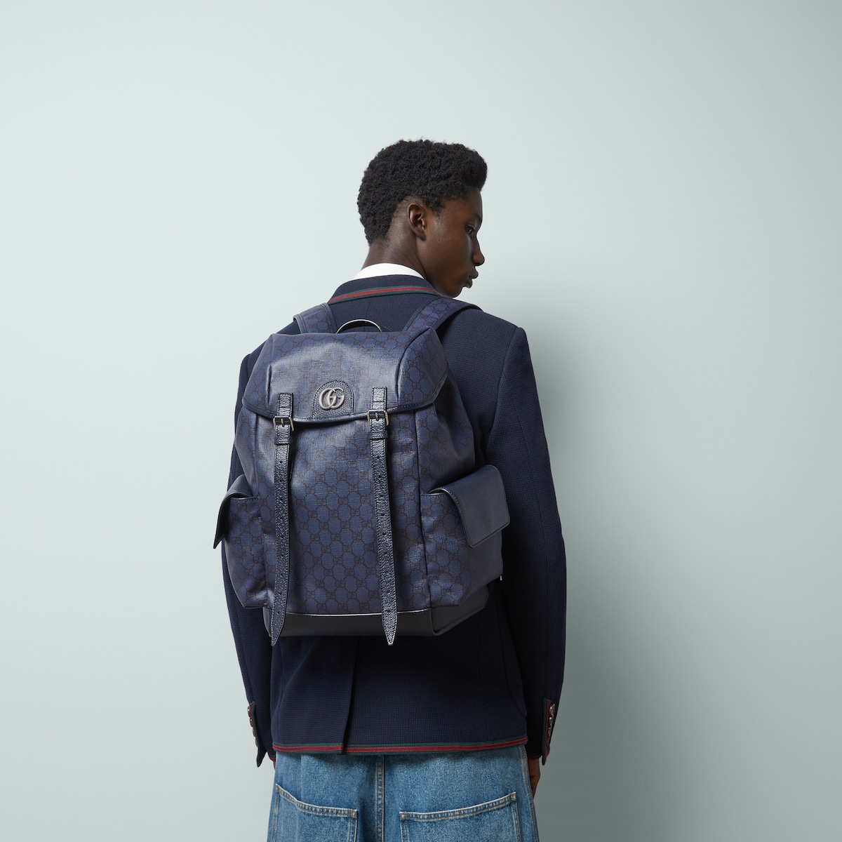 Gvc*1 Ophidia Medium Backpack Blue For Men 15.7 in/ 40 cm 598140 FABHU 8442