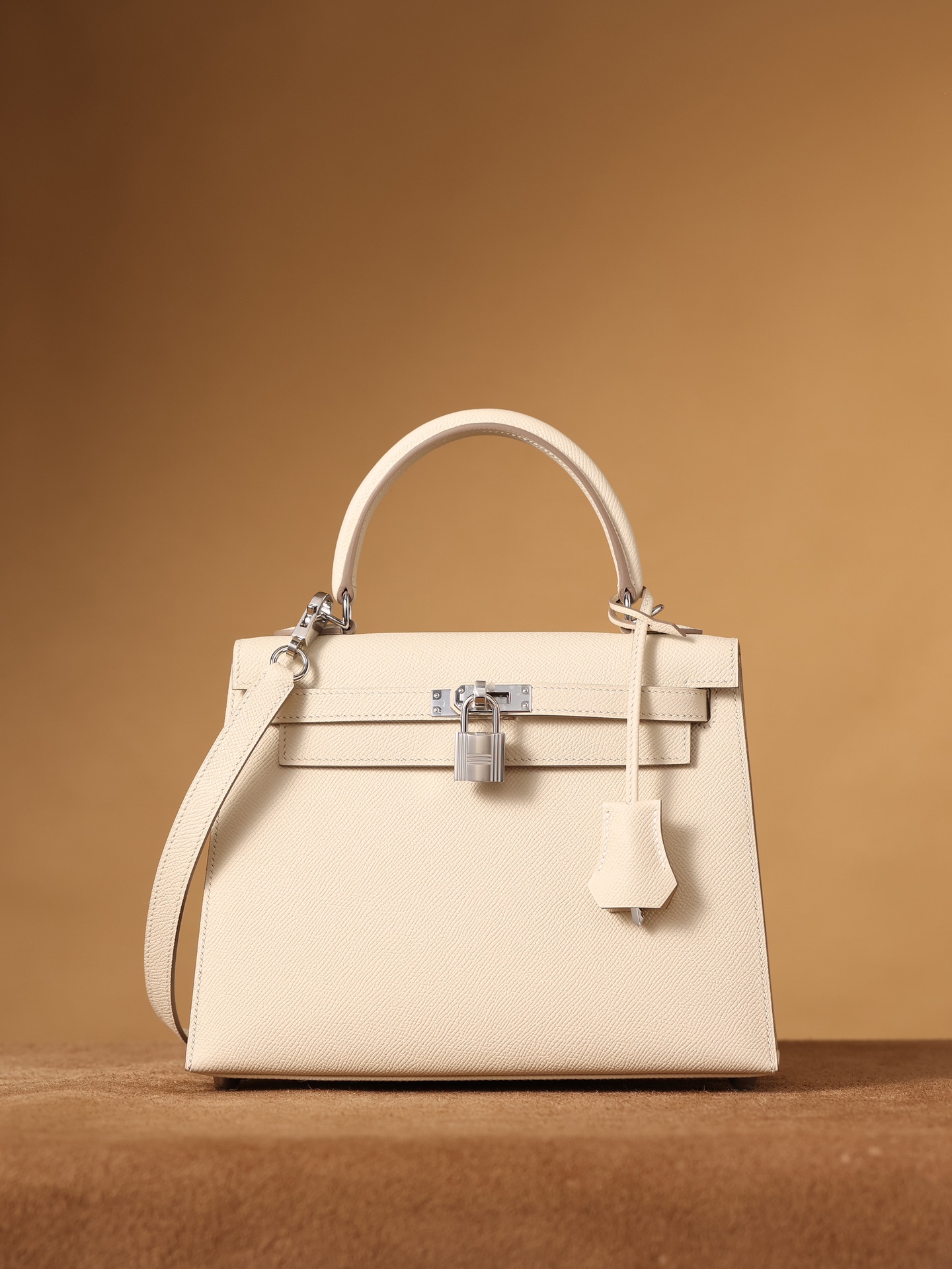 H**me5 Kelly Epsom Silver Lock Bag Cream For Women 9,8in/25cm