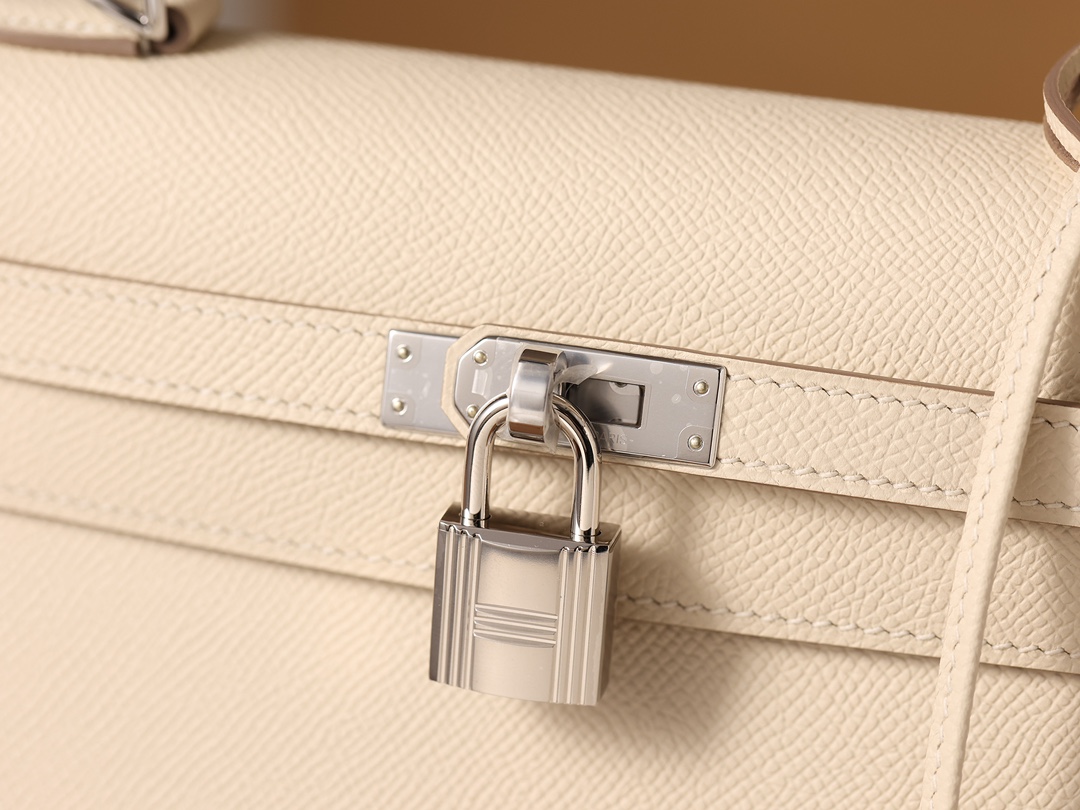 H**me5 Kelly Epsom Silver Lock Bag Cream For Women 9,8in/25cm