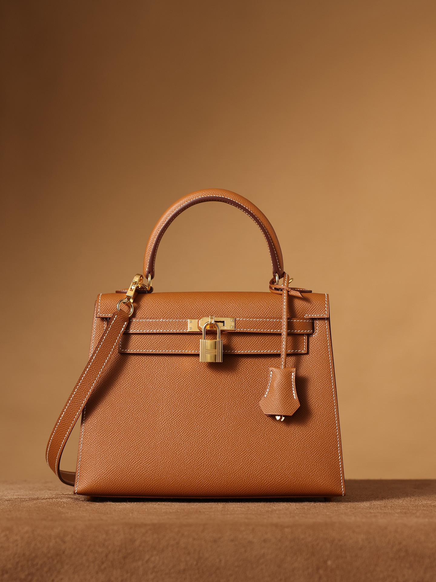 H**me5 Kelly Epsom Gold Tone Lock Bag Brown For Women 9,8in/25cm