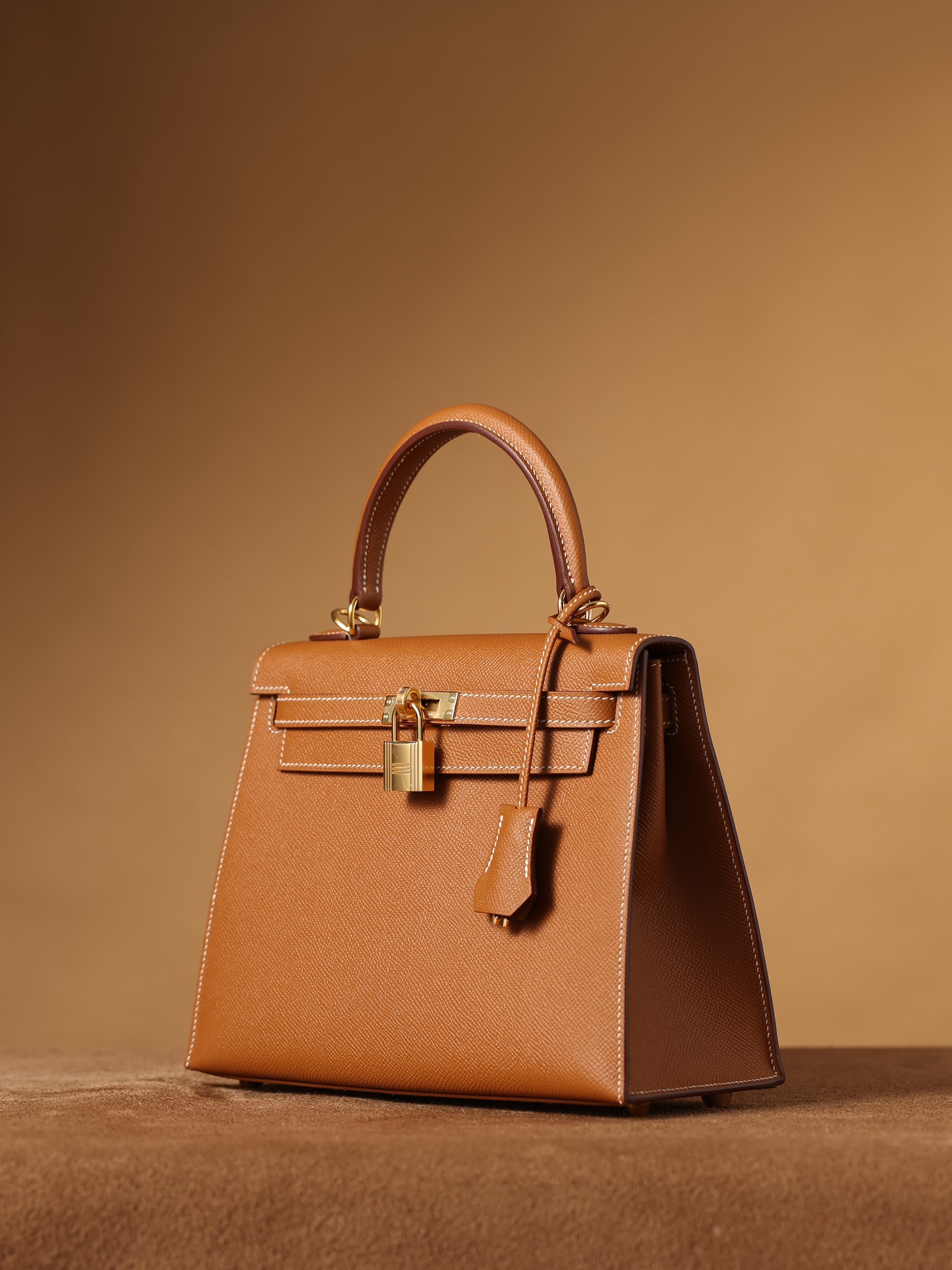 H**me5 Kelly Epsom Gold Tone Lock Bag Brown For Women 9,8in/25cm