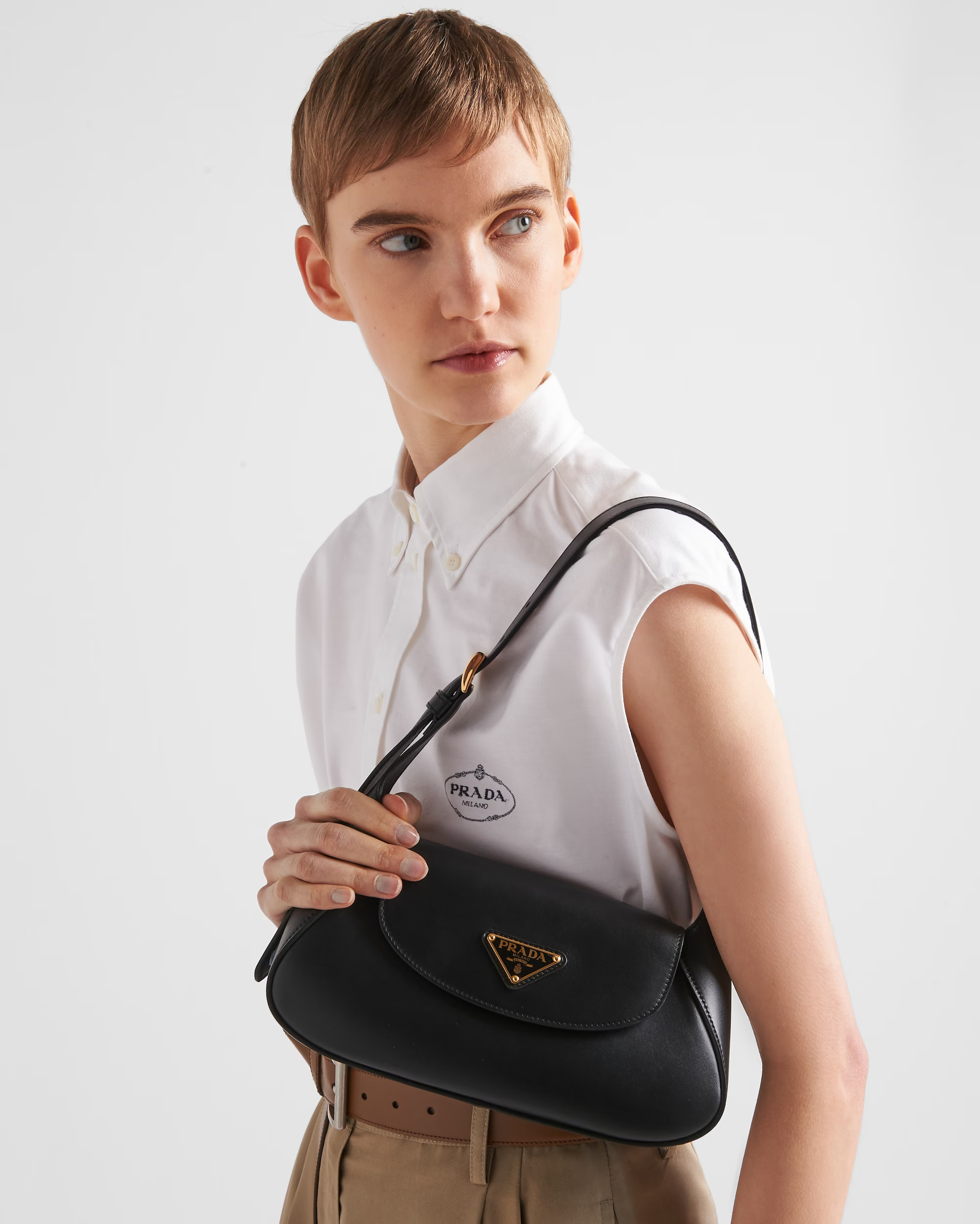 Pra*a Small Shoulder Bag Black For Women 9,8in/25cm