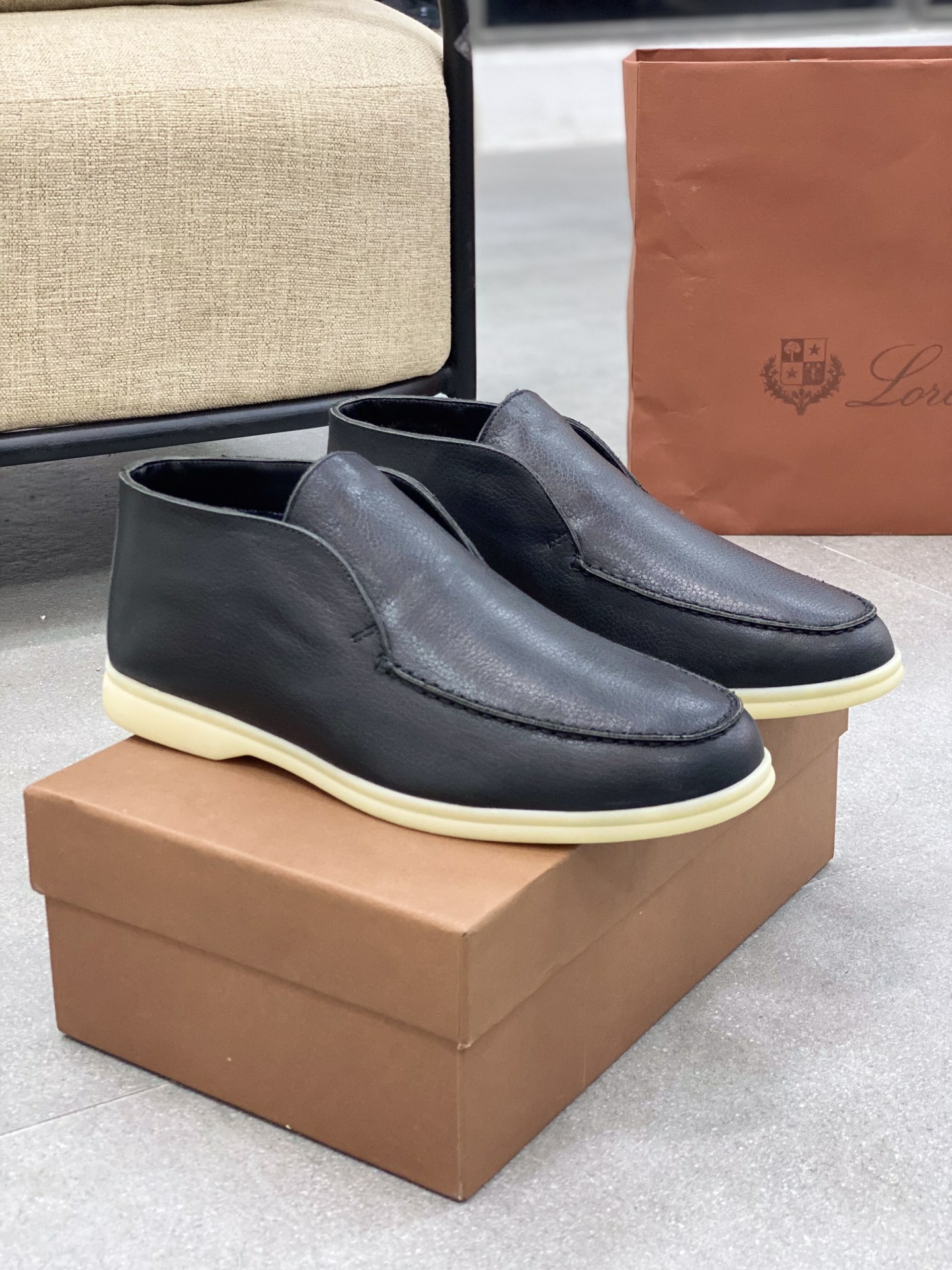 L0r0 P1ana Open Walk Ankle Boots Black For Men FAI3276