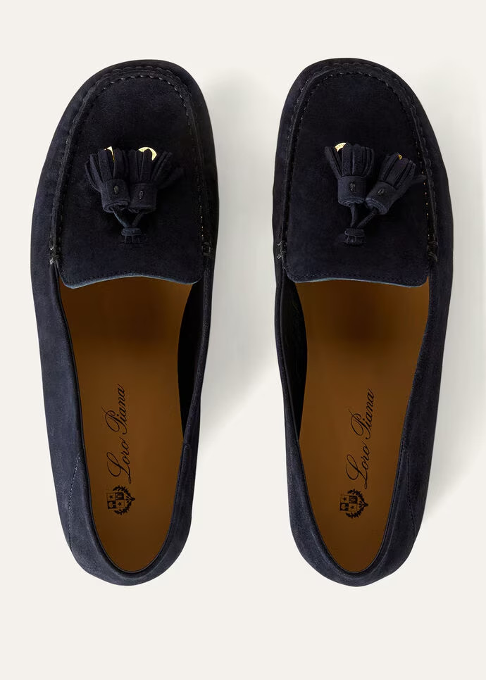 L0r0 P1ana Dot Sole Walk Loafers Blue Navy/Sun Gold For Women – FAN0109 W1B4
