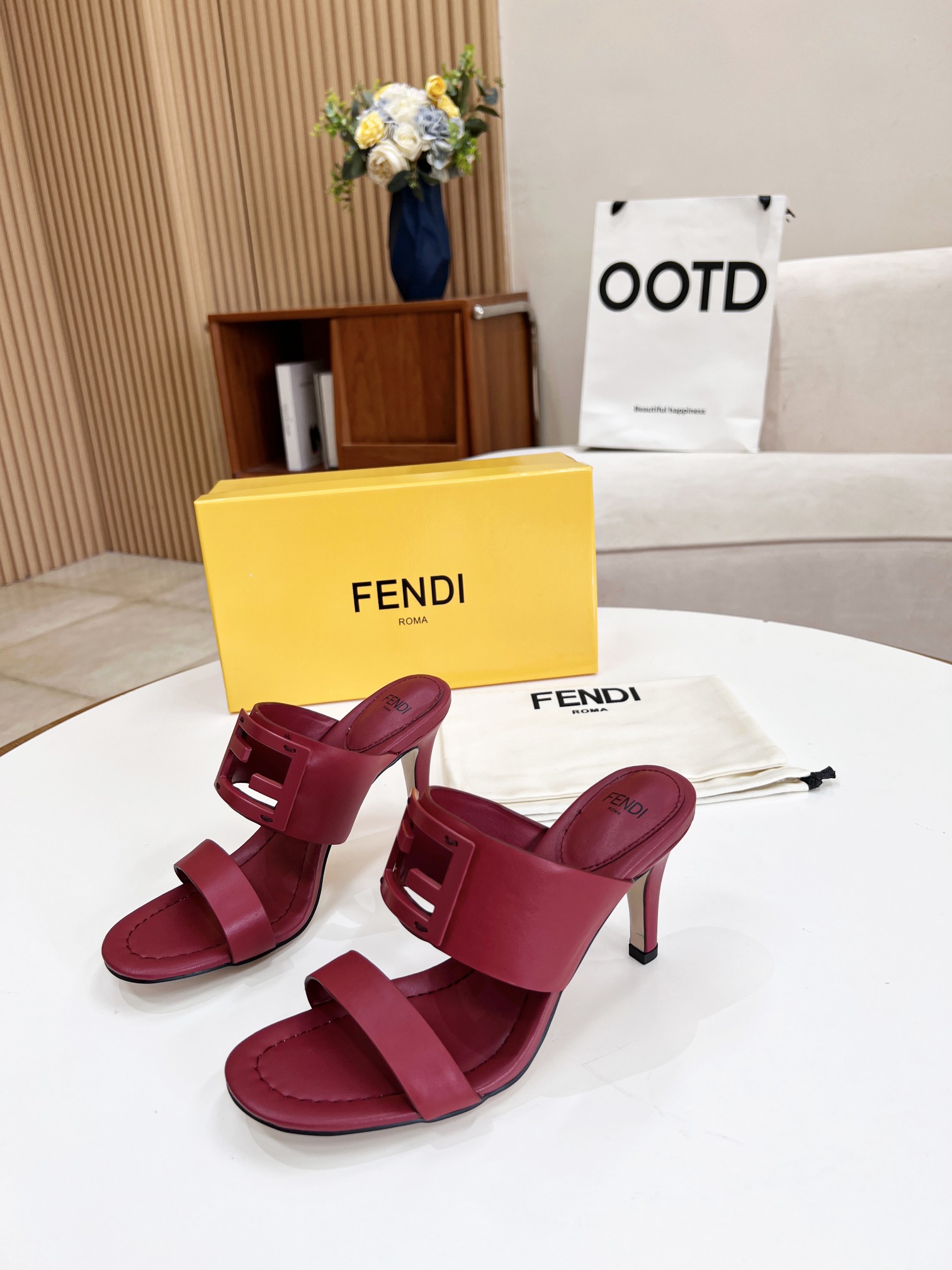 F**di Baguette Dark Pink Heels For Women