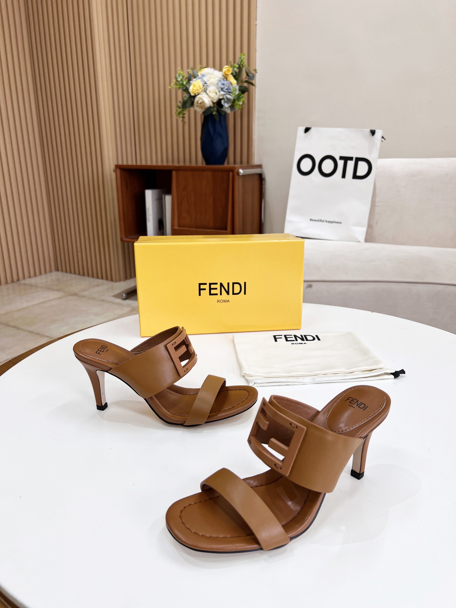 F**di Baguette Brown Heels For Women