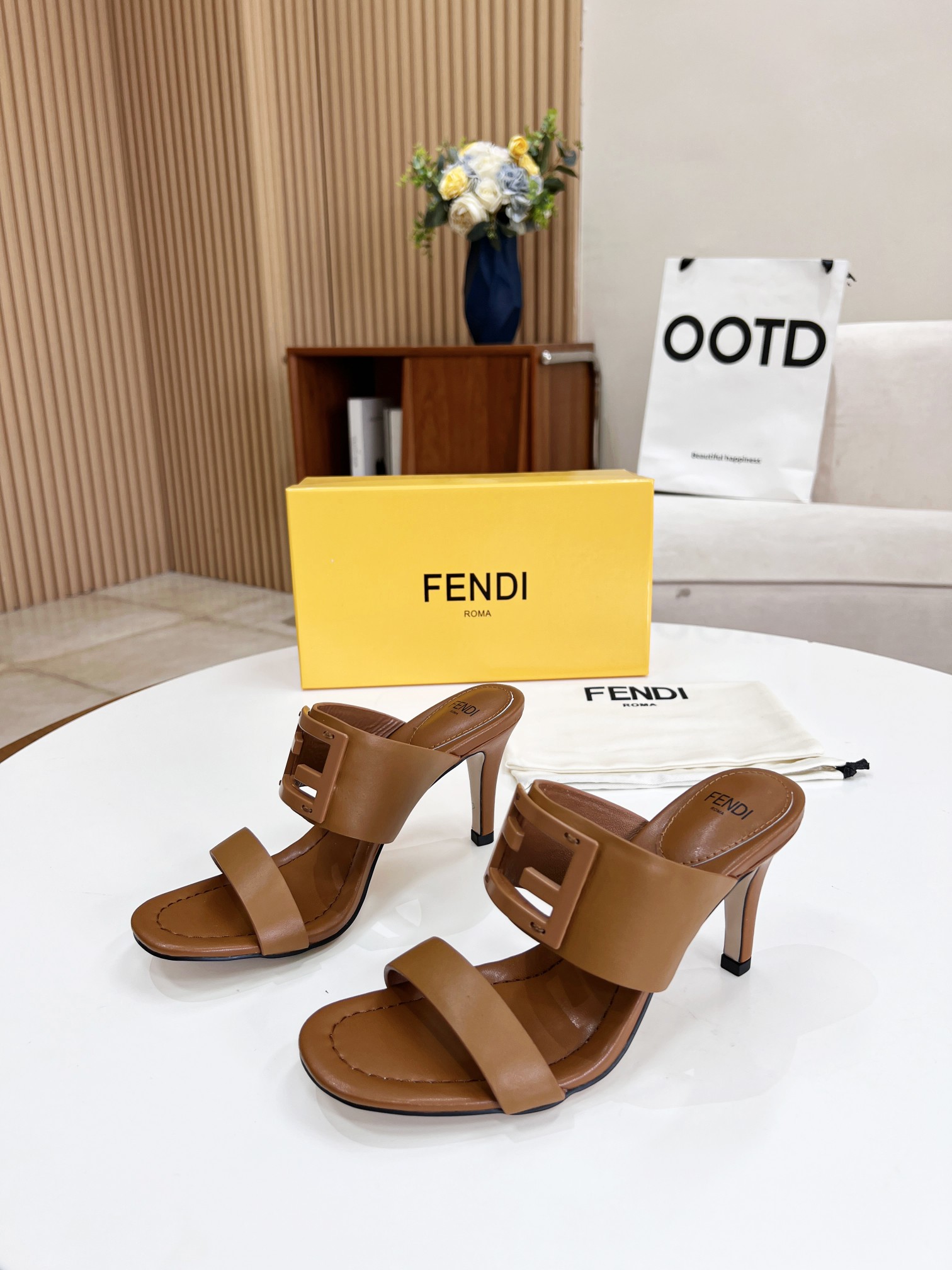 F**di Baguette Brown Heels For Women