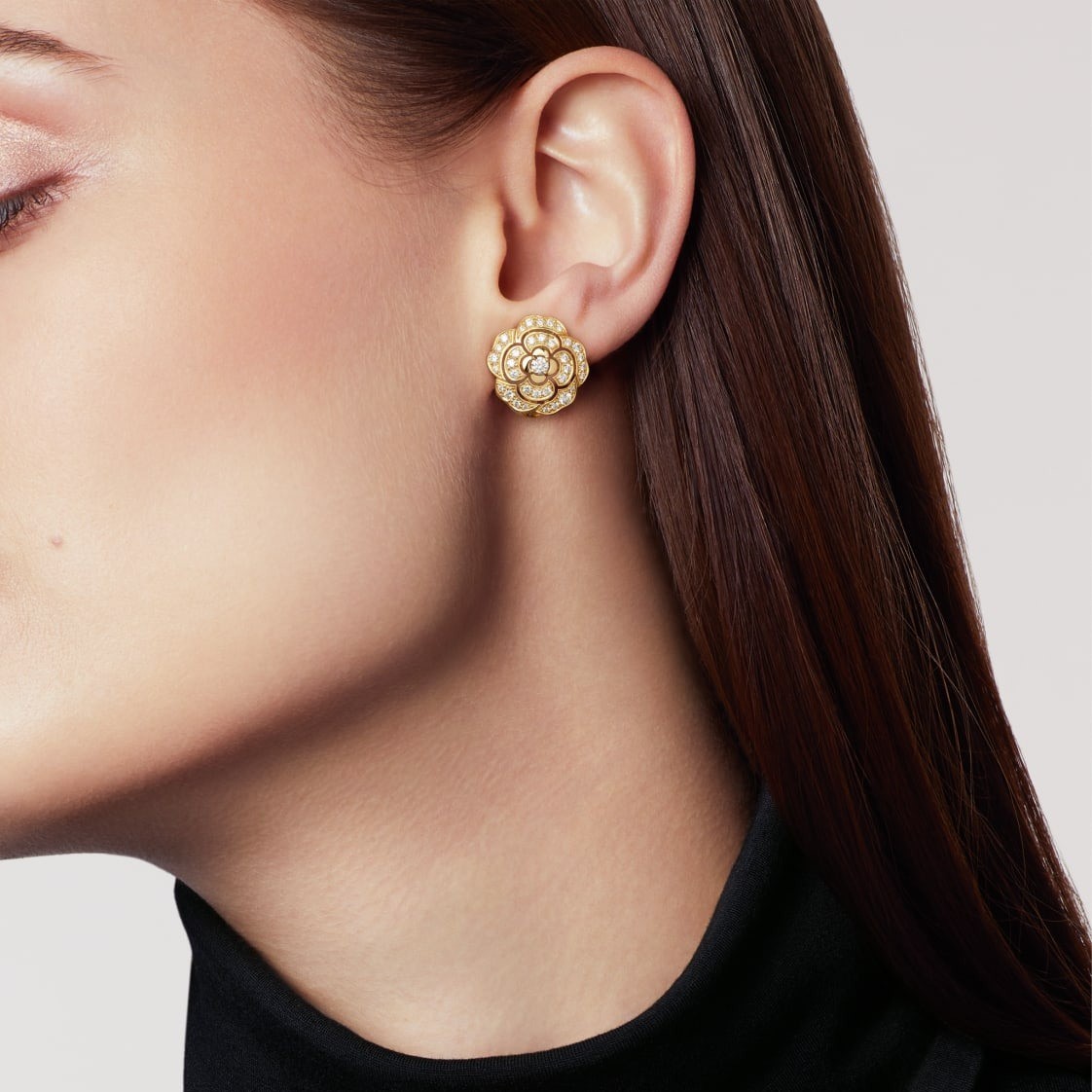 Ch**el Bouton De Camélia Earrings Yellow Gold For Women J12038