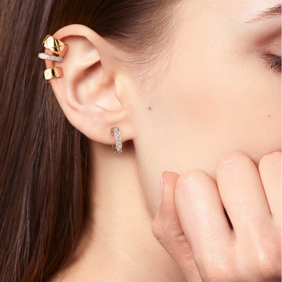 Ch**el Coco Crush Earrings White/Yellow Gold For Women J11191