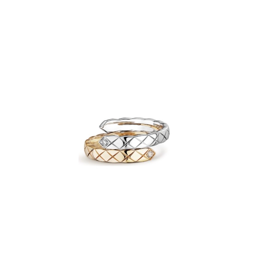Ch**el Coco Crush Toi Et Moi Ring White/Beige Gold For Women J11971