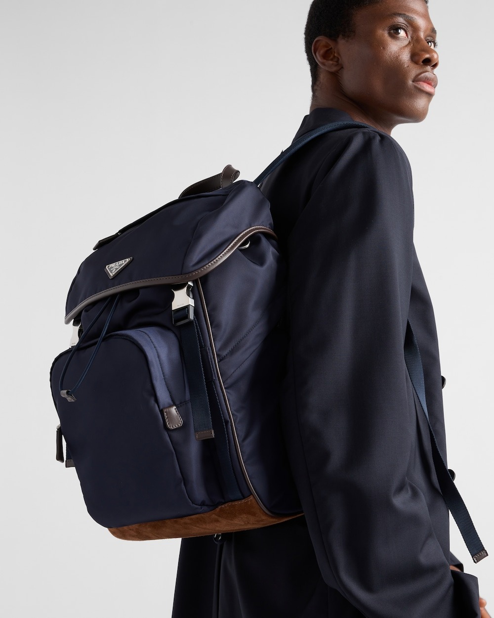 Pra*a Re-Nylon And Leather Backpack Blue For Men 10.6in/27cm 2VZ135_384_F0C1B_V_HYF