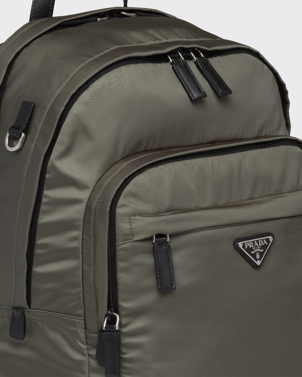 Pra*a Re-Nylon And Leather Backpack Forest Green For Men 12.2in/31cm 2VZ048_2DMG_F0414_V_OOO