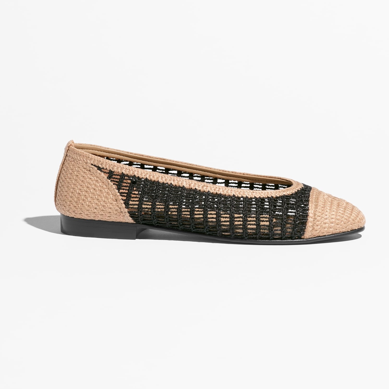 Ch**el Raffia Ballet Flats Black/Beige For Women G46352-B19806-NAFBB