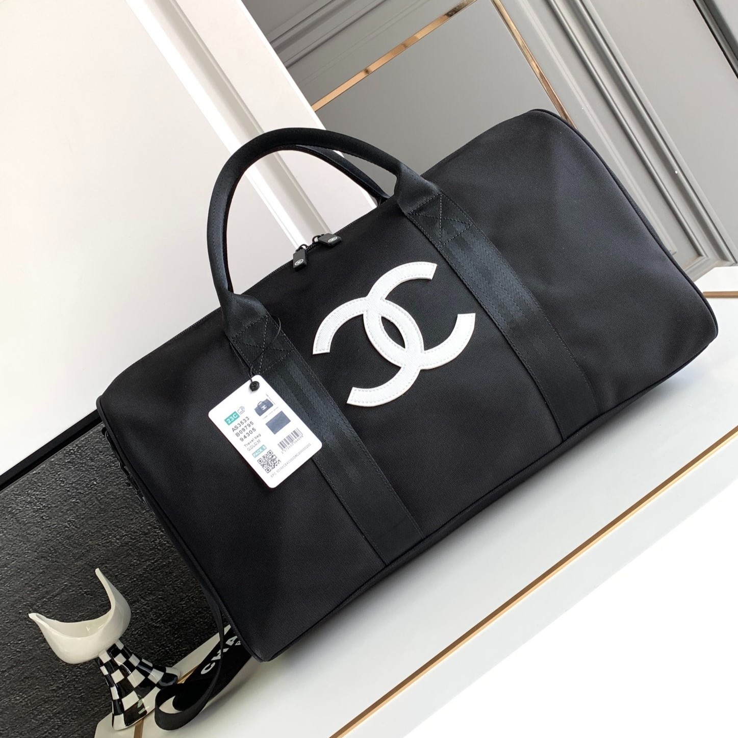 Ch**el Novelty Boston Travel Bag Black For Women 17.7in/45cm