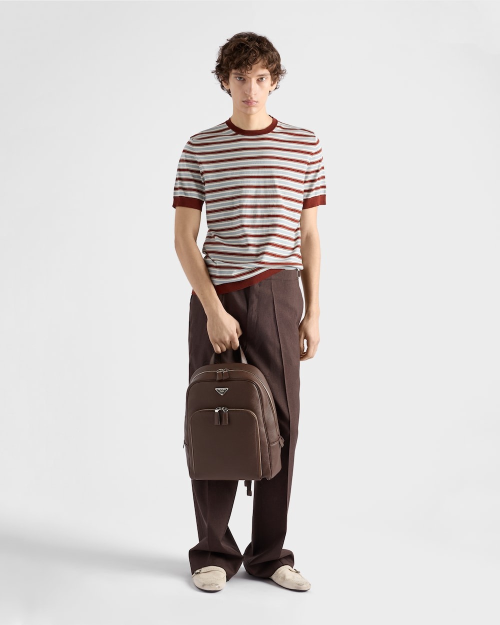 Pra*a Leather Backpack Bag Sienna For Men 16in/40.5cm – 2VZ102_2BBE_F0038_V_DOO