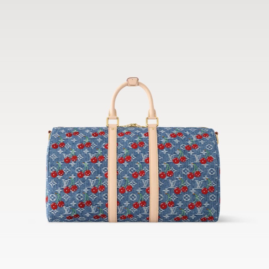[True-to-ORIGINAL] L0vis Vvtt0n LV x TM Keepall Bandoulière 45 Cherry Denim 17.7in/45 cm M13875