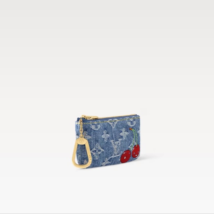 L0vis Vvtt0n LV x TM Key Pouch Cherry Denim For Women 4.7in/12cm M14938