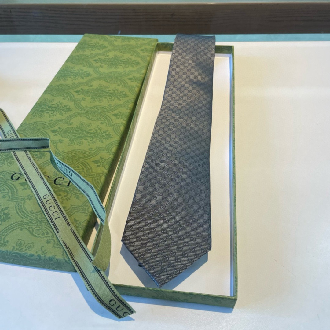 Gvc*1 Monogram Interlocking G Jacquard Dark Grey Tie For Men
