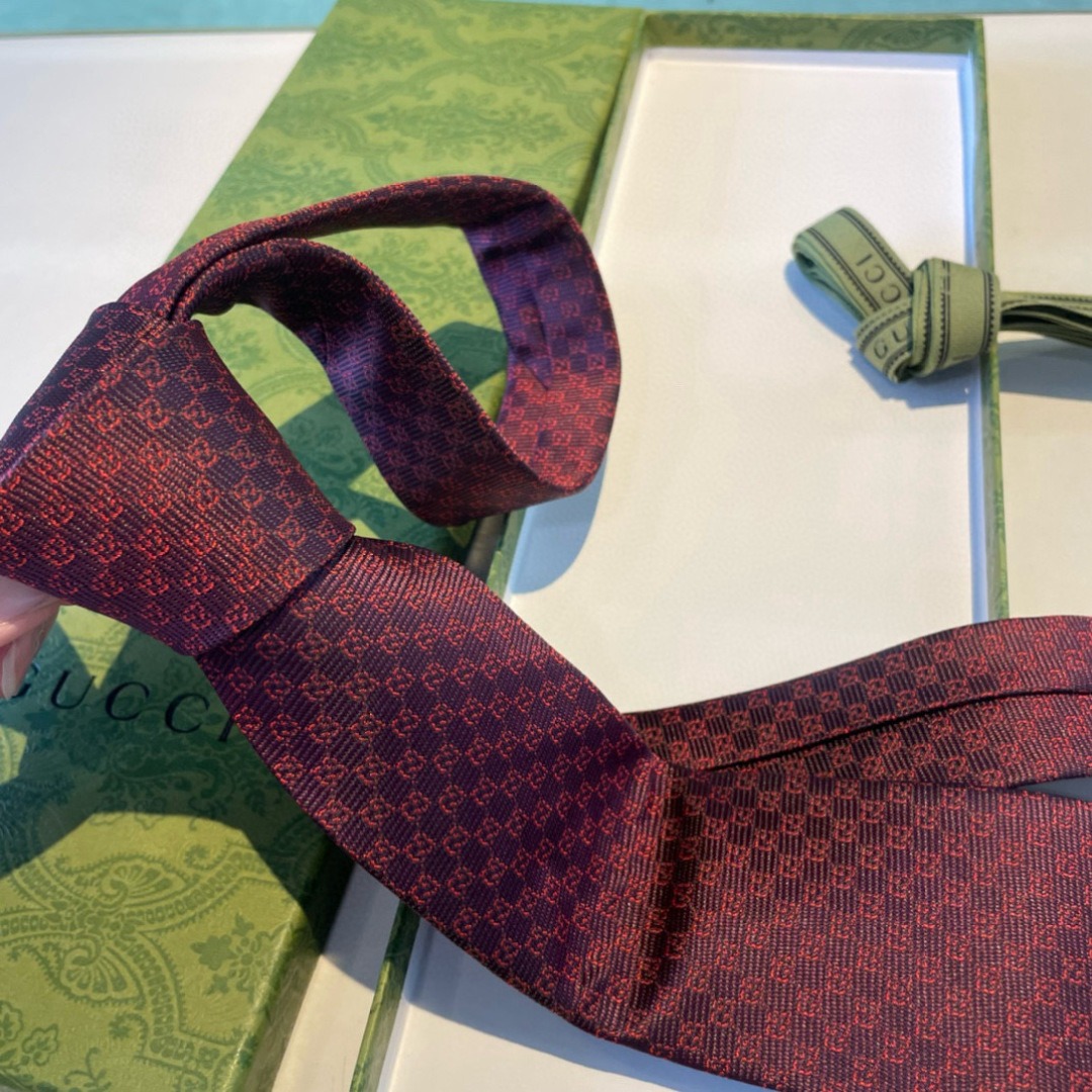 Gvc*1 Monogram Interlocking G Jacquard Burgundy Tie For Men