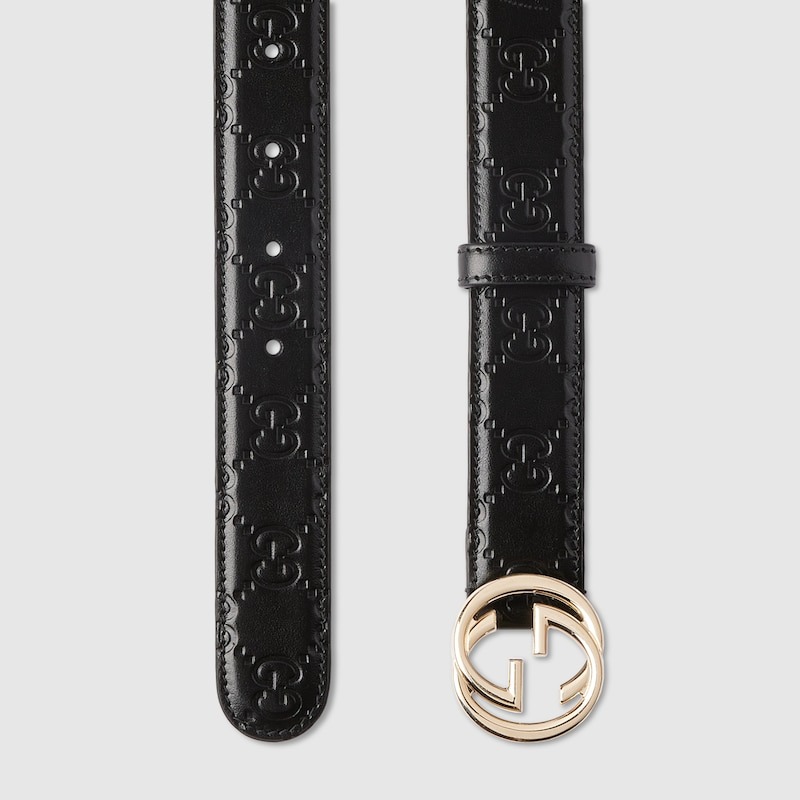 Gvc*1 Belt With Interlocking G Buckle Black For Women 30mm 813008 AAD5L 1000