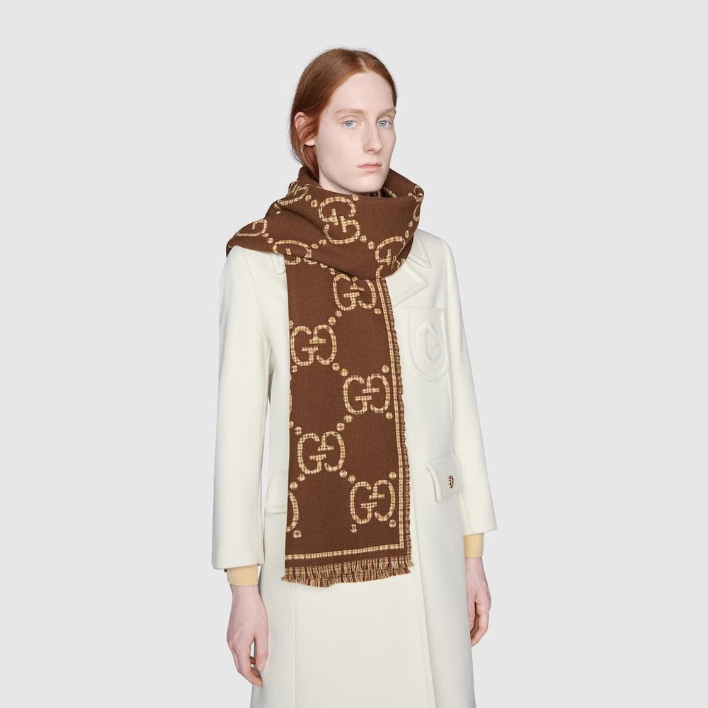 Gvc*1 GG Scarf Brown And Beige 71in/180cm ‎660025 4G386 2579