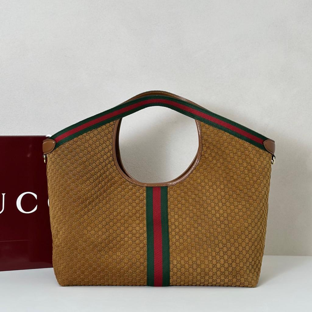 [True-to-ORIGINAL] Gvc*1 Giglio Large Tote Bag Brown GG Suede For Women 23.6in/60cm ‎‎‎853971 CAAB8 2147