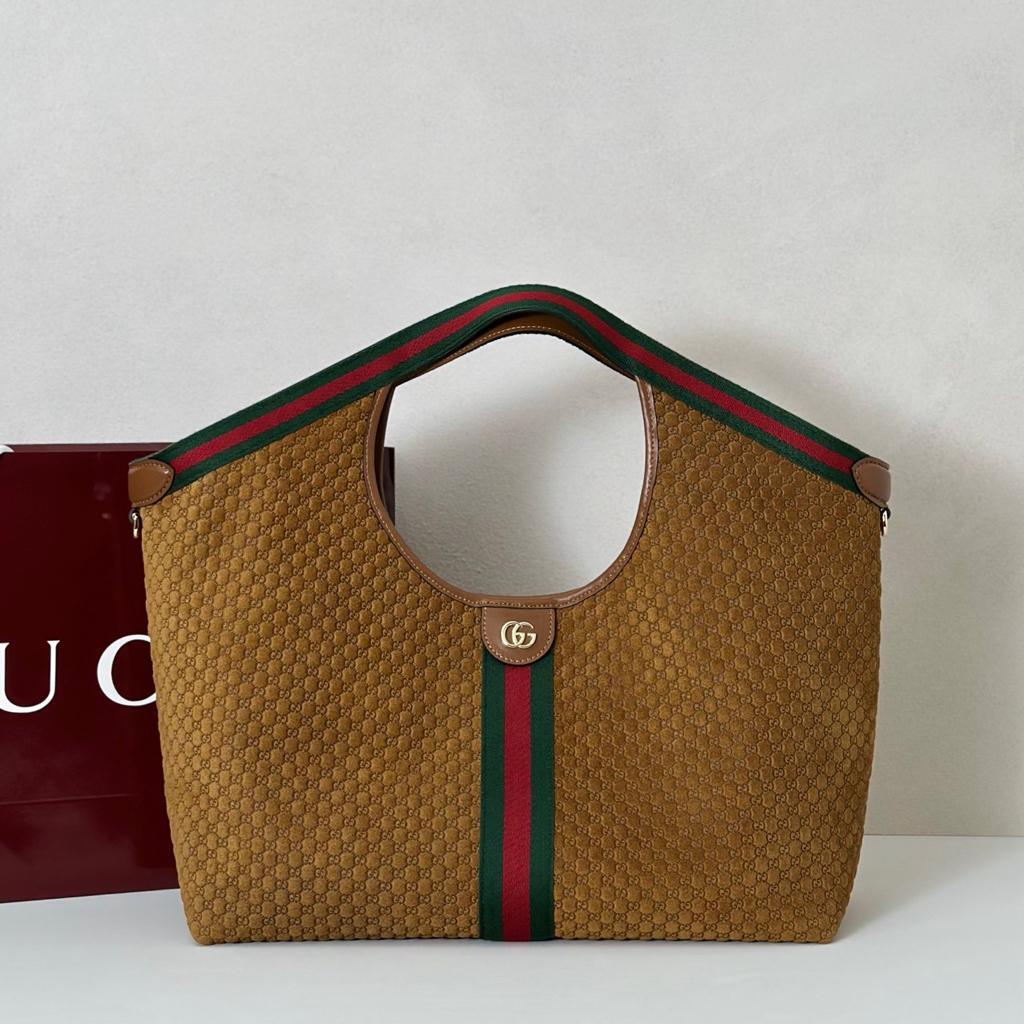 [True-to-ORIGINAL] Gvc*1 Giglio Large Tote Bag Brown GG Suede For Women 23.6in/60cm ‎‎‎853971 CAAB8 2147