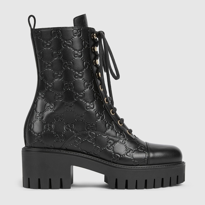 Gvc*1 Lace-Up Ankle Boots With GG Black For Women 840739 AAE5Q 1000