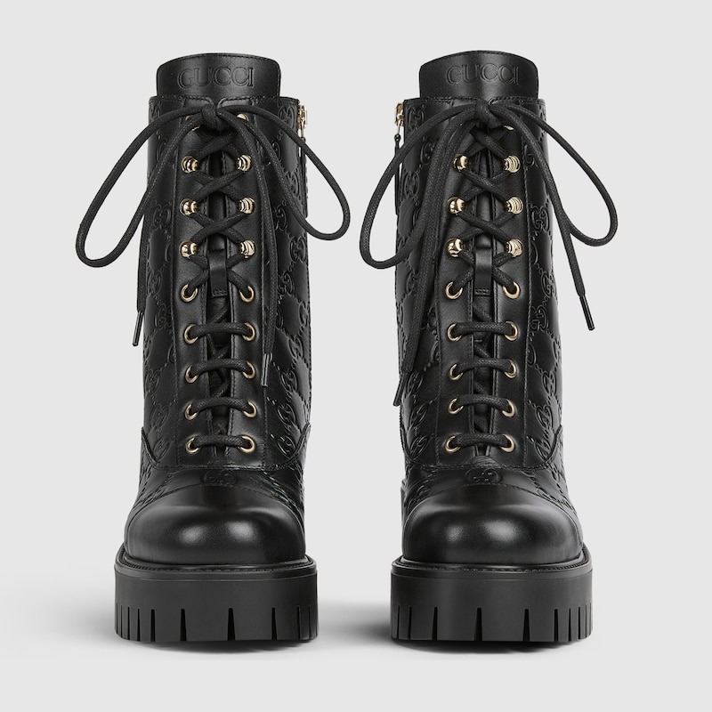 Gvc*1 Lace-Up Ankle Boots With GG Black For Women 840739 AAE5Q 1000