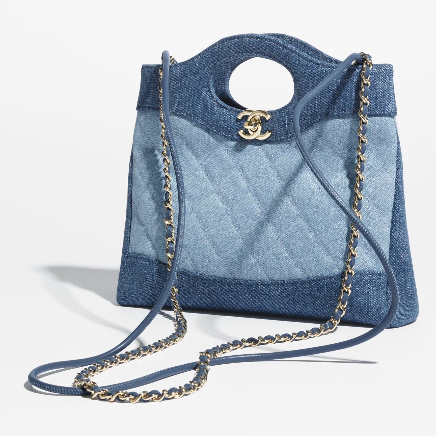 Ch**el 31 Shopping Mini Crossbody Bag 9.1in/ 23cm Blue Gold Hardware For Women AS4133-B23555-U7721