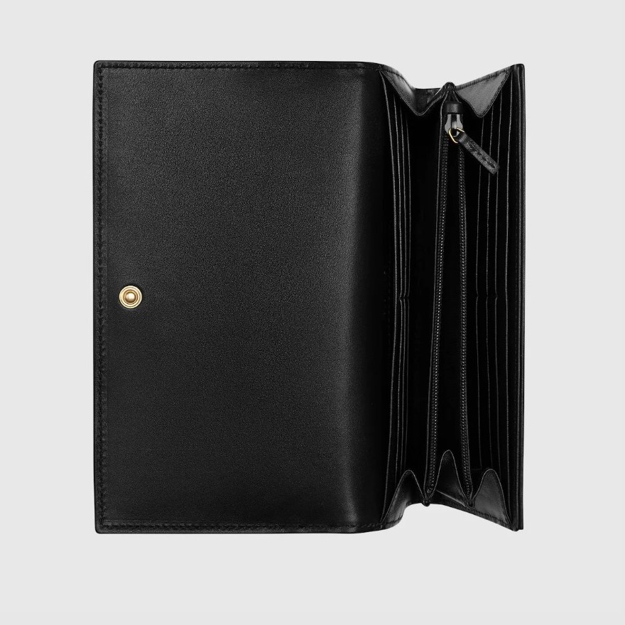 Gvc*1 GG Marmont Continental Wallet 7.5in/ 19cm Black Gold Hardware For Women ‎443436 AAET8 1000
