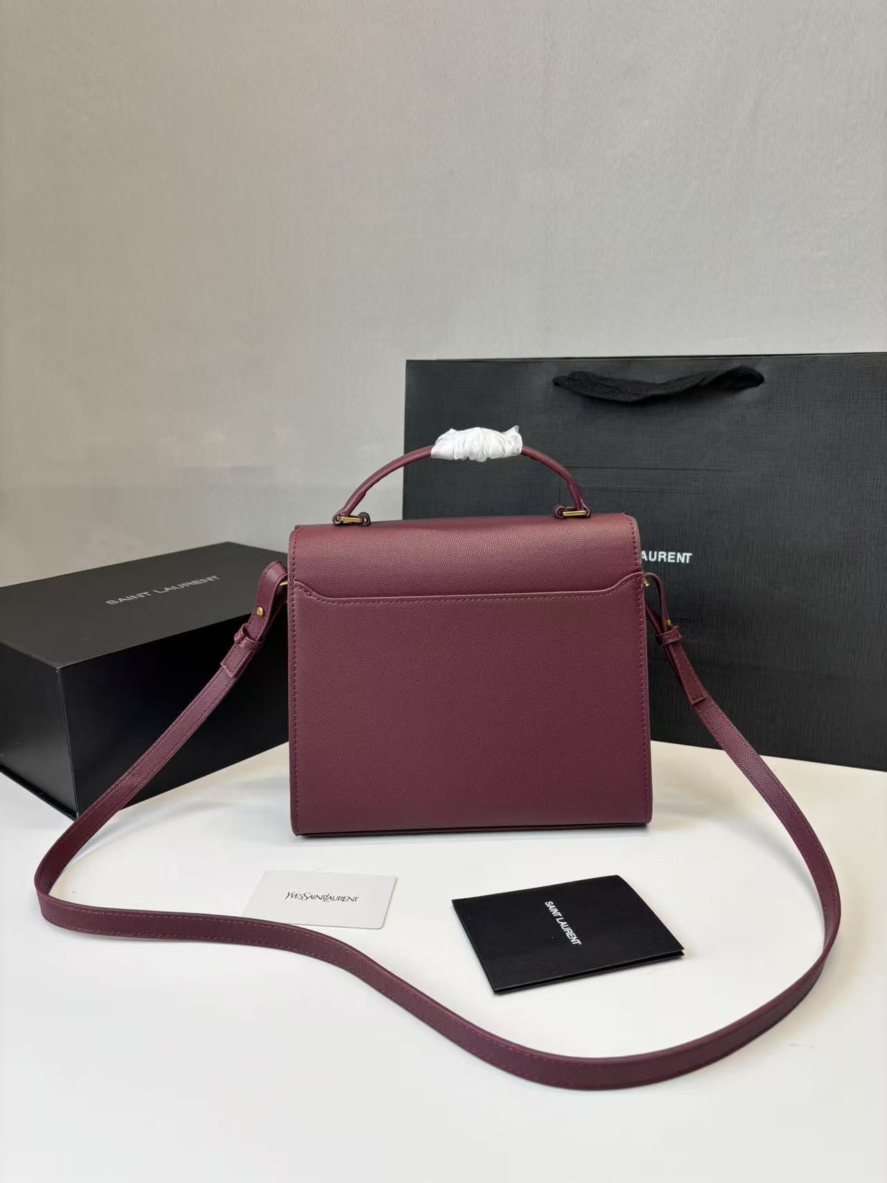 Sa1nt Lau*nt Cassandra Medium Top Handle Bag Deep Burgundy For Women 9.6in/24.5cm Y51
