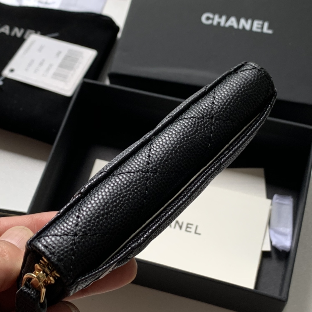 Ch**el Zipped Coin Purse Black Bag For Women 10.9cm/4.3in
