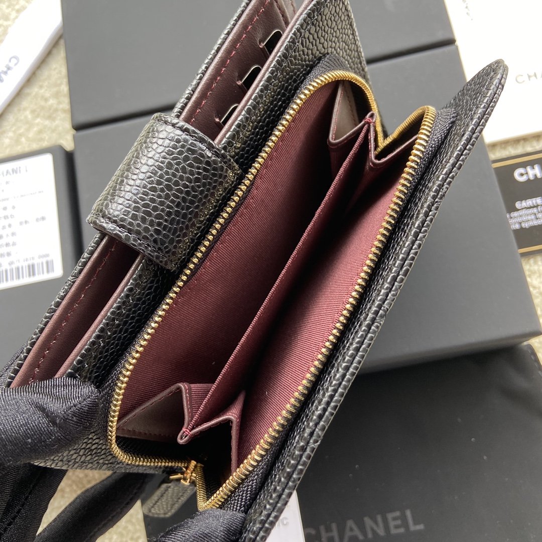 Ch**el CO-CO Flap Wallet Black Gold Hardware For Women 15cm/5.9in