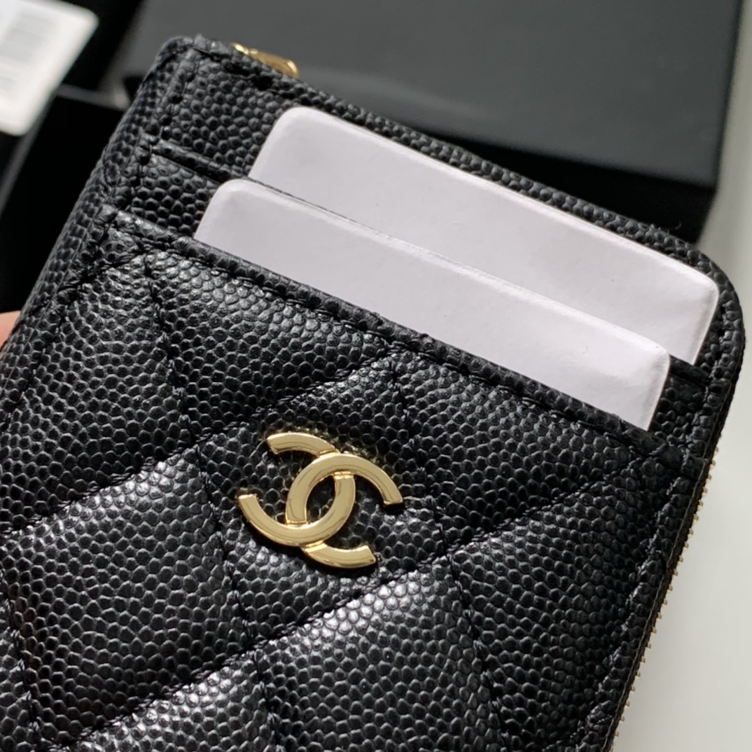 Ch**el Zipped Coin Purse Black Bag For Women 10.9cm/4.3in