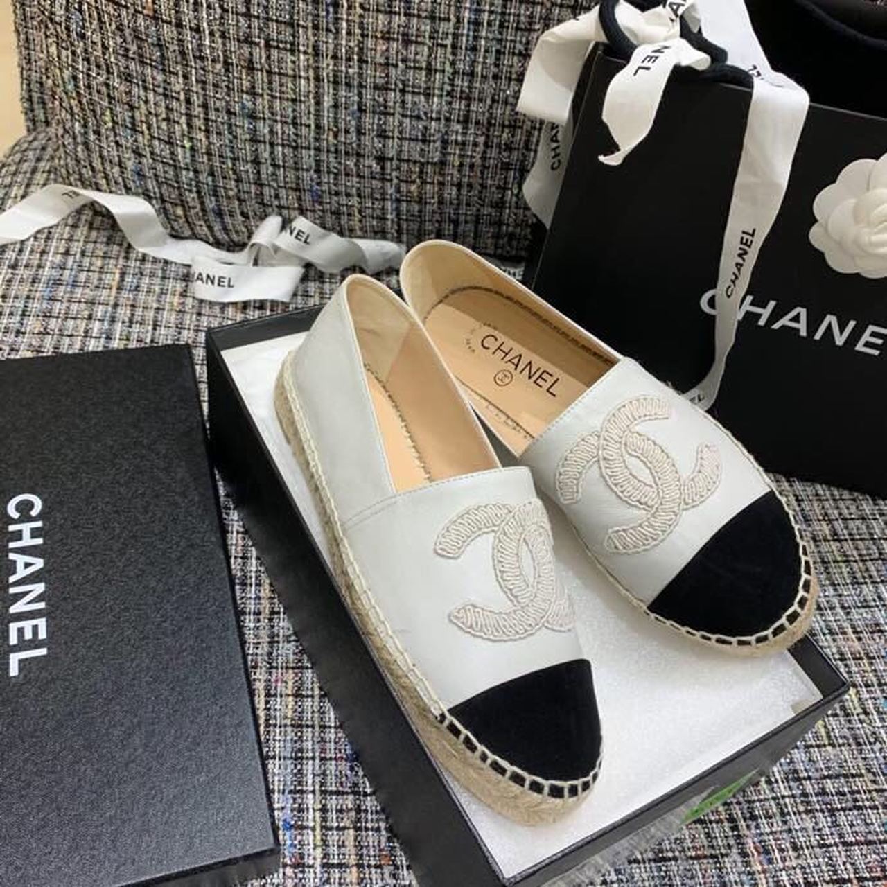 Ch**el Espadrilles White/Black For Women, Women’s Shoes G29762