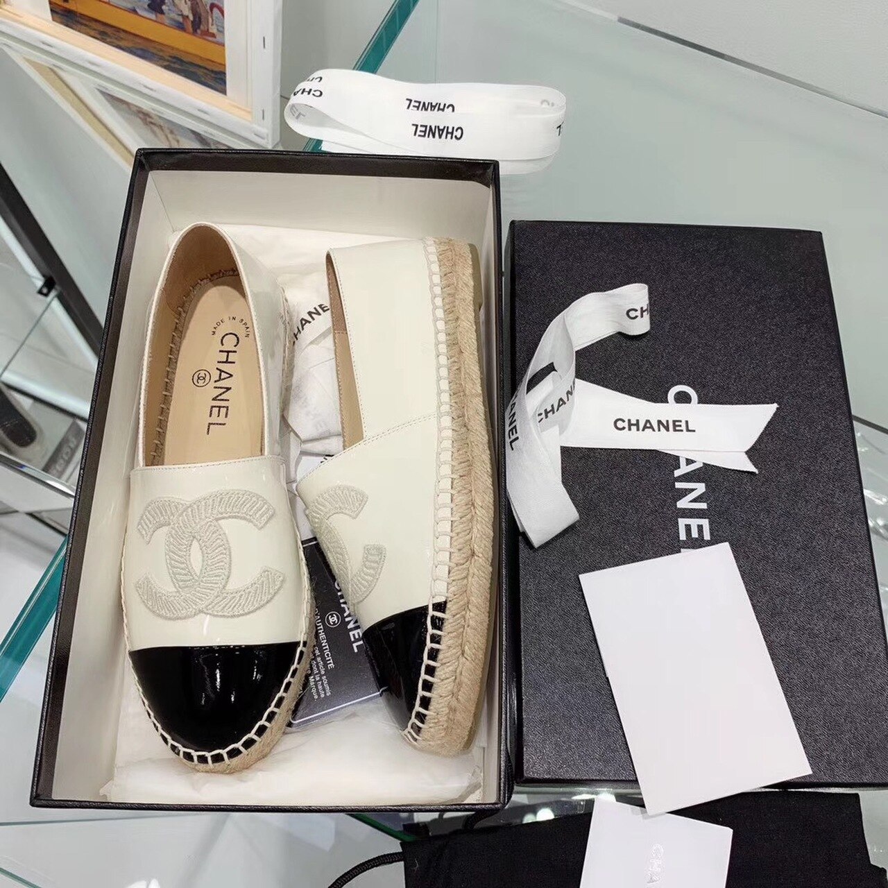 Ch**el Espadrilles White/Black For Women, Women’s Shoes G29762