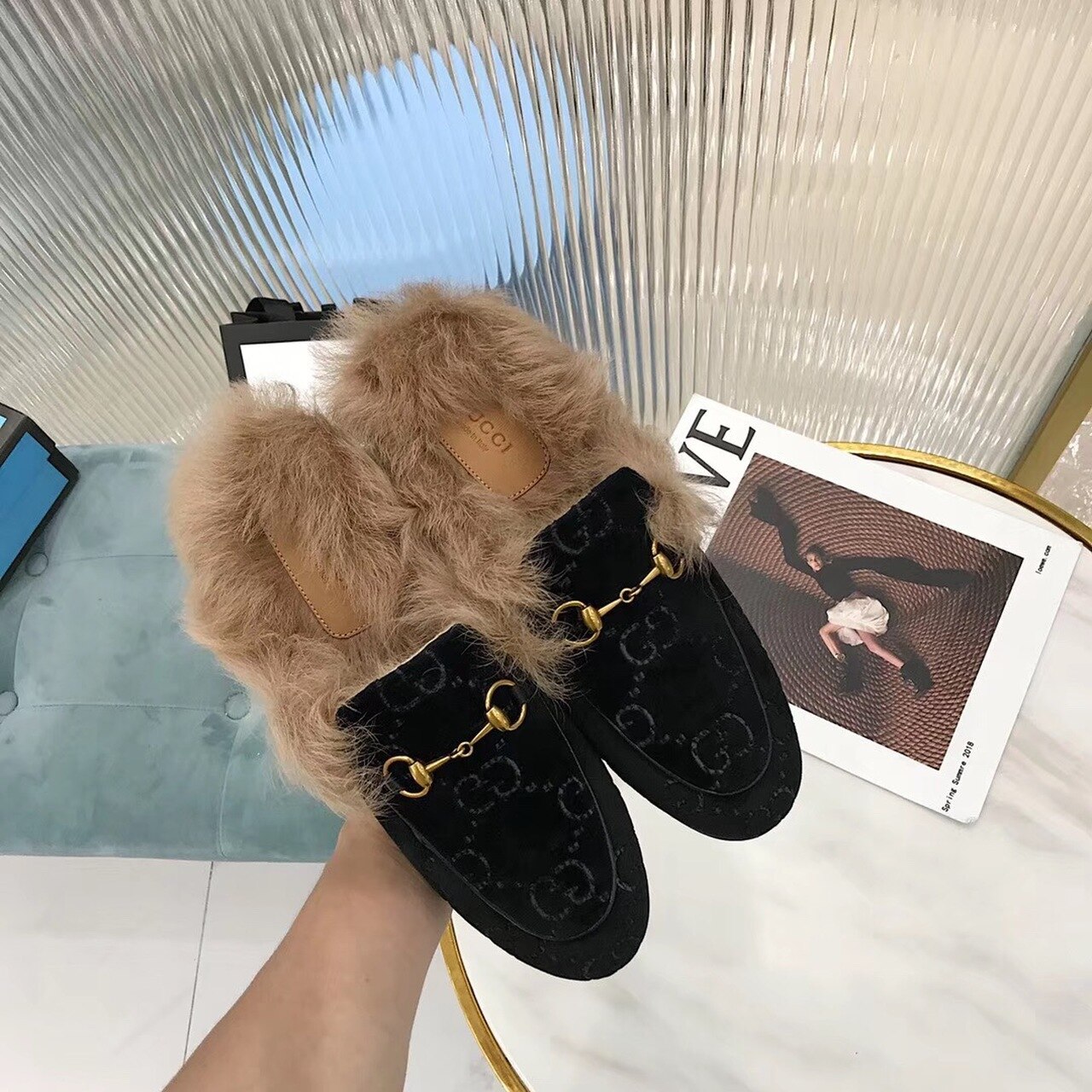 Gvc*1 Women’s Princetown Slipper Mules By Velvet Black For Women GG
