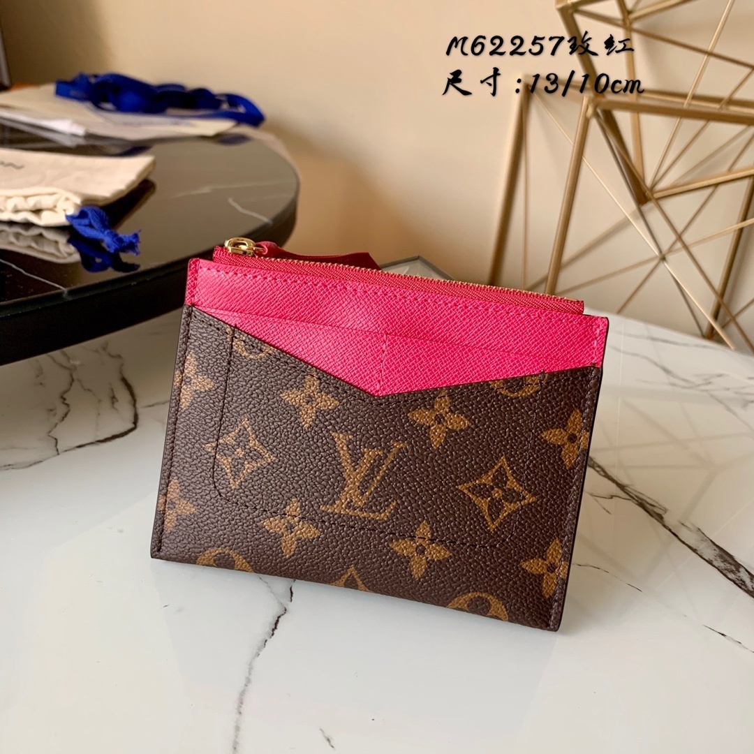L0vis Vvtt0n Zipped Card Holder Monogram Canvas Fuchsia For Women, Women Wallet LV M62257