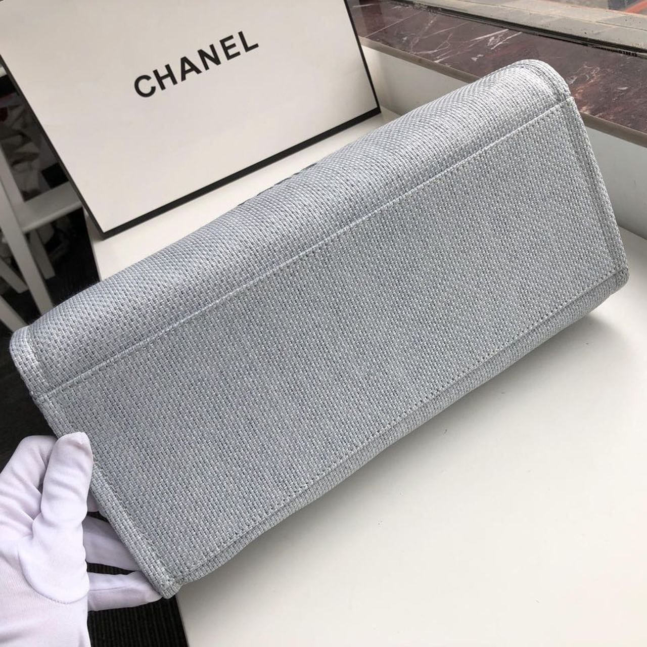 Ch**el Deauville Tote 38cm White Gray For Women A66941