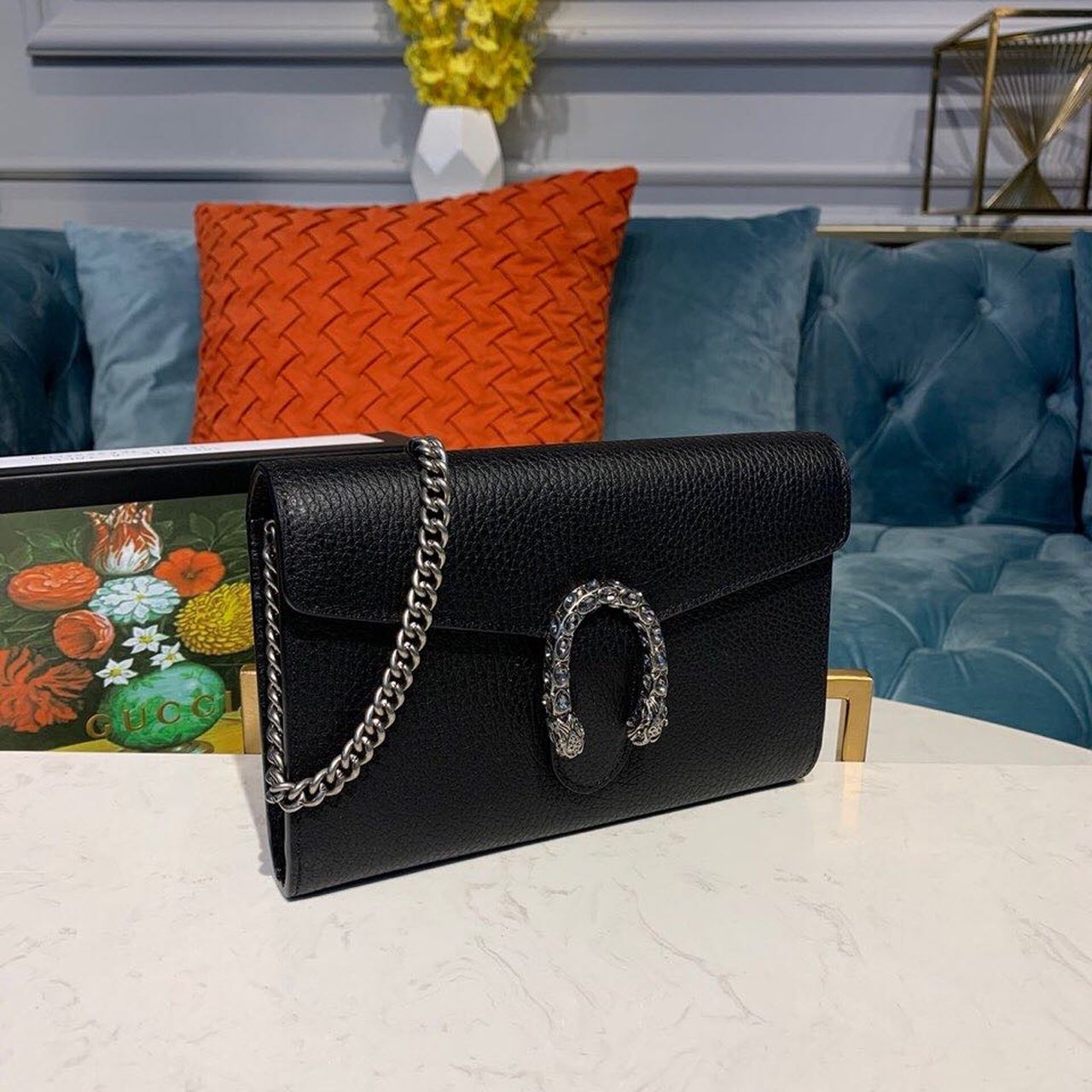 Gvc*1 Dionysus Mini Chain Bag Black Metal-Free Tanned For Women 8in/20cm GG 401231 CAOGN 8176