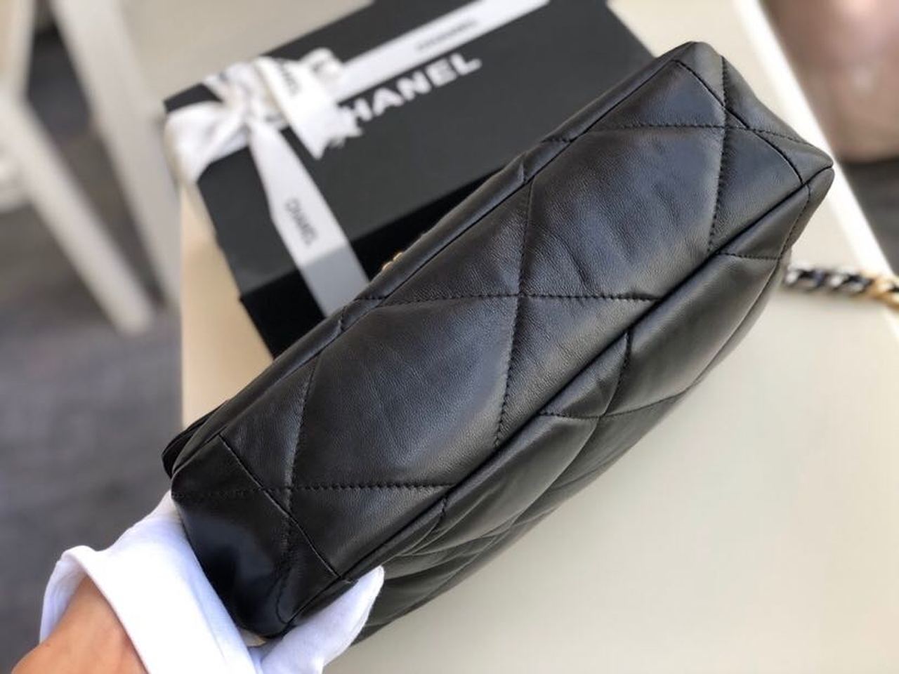 Ch**el 19 HandBag Black For Women 11.8in/30cm