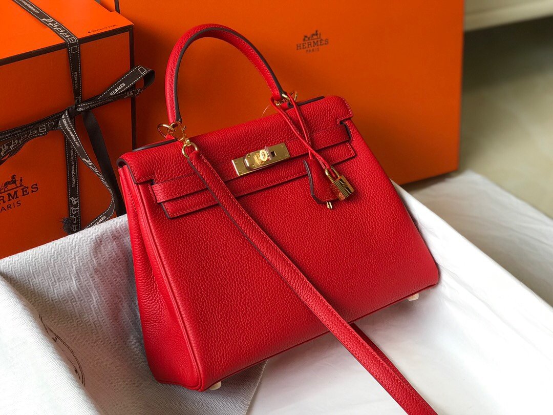 H**me5 Kelly 28 Rouge Casaque Togo Bag For Women, Women’s Handbags, Shoulder Bags 11in/28cm