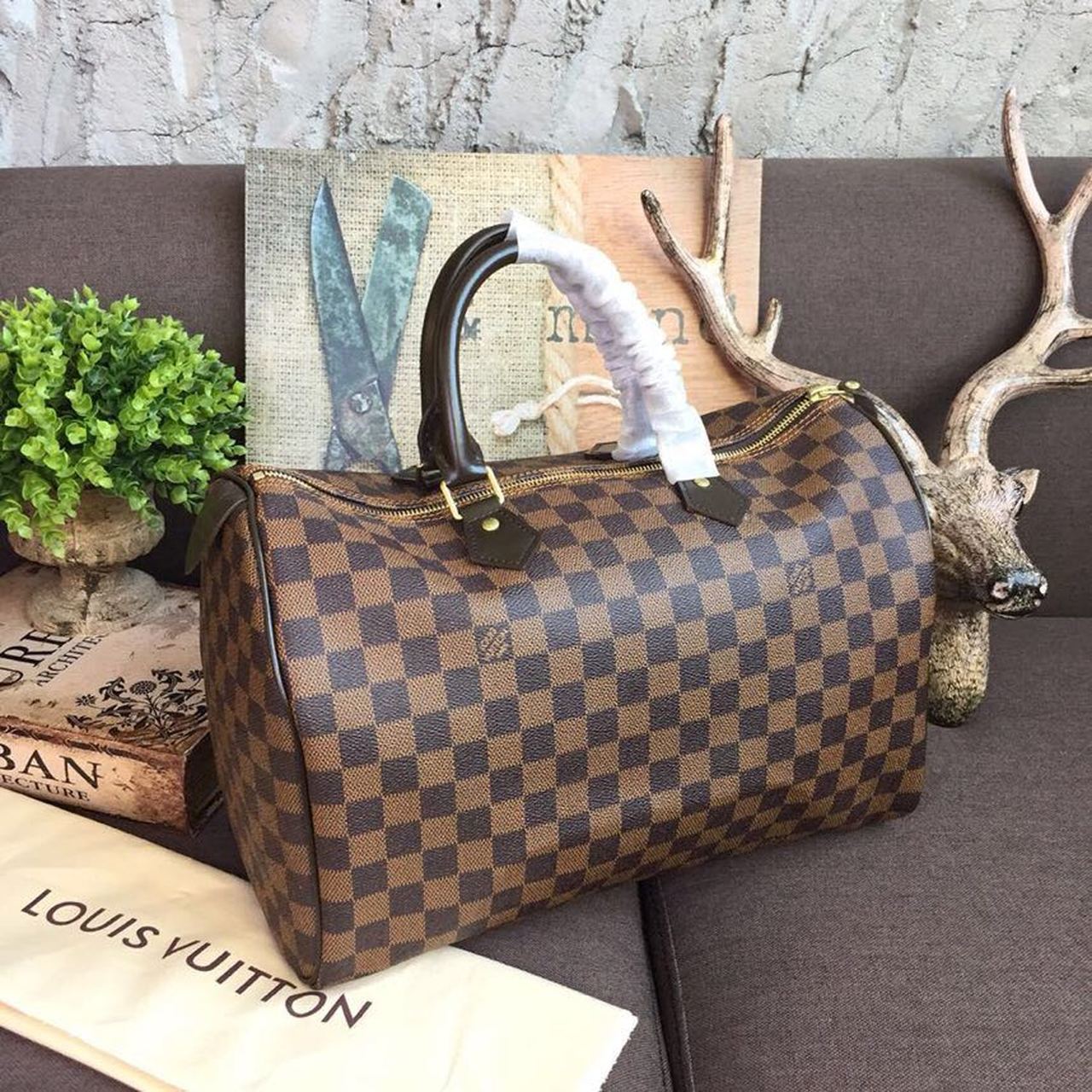 L0vis Vvtt0n Speedy 35 Damier Ebene Canvas For Women, Women’s Handbags, Travel Bags 13.8in/35cm LV N41363